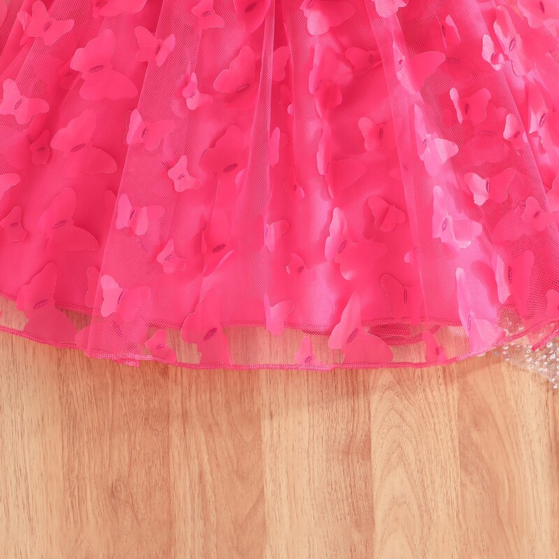 Rochie pentru copii 2-7 ani aniversare la modă fără mâneci drăguț fluture broderie plasă cu centură rochii prințesă Ootd pentru fete