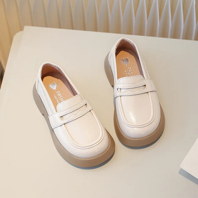 Laste nahast kingad kevad-sügis must koolitüdruku kingad Mood paksu põhjaga laste printsess Slip-on loafers üksikud kingad