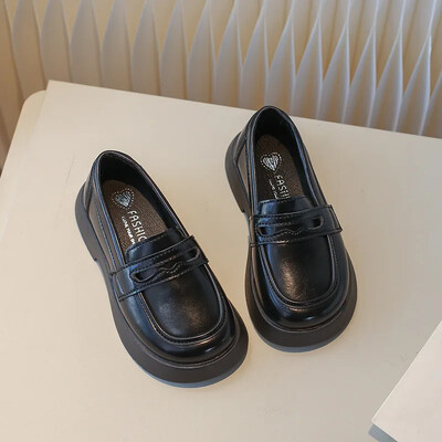 Laste nahast kingad kevad-sügis must koolitüdruku kingad Mood paksu põhjaga laste printsess Slip-on loafers üksikud kingad