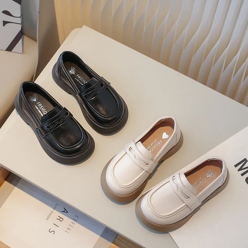 Laste nahast kingad kevad-sügis must koolitüdruku kingad Mood paksu põhjaga laste printsess Slip-on loafers üksikud kingad