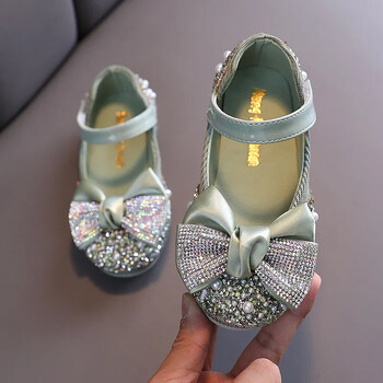 Νέα Παιδικά Δερμάτινα Παπούτσια Rhinestone Bow Princess Girls Party Dance Shoes Βρεφικά Φοιτητικά Flats Παιδικά παπούτσια Performance D785