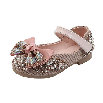 Νέα Παιδικά Δερμάτινα Παπούτσια Rhinestone Bow Princess Girls Party Dance Shoes Βρεφικά Φοιτητικά Flats Παιδικά παπούτσια Performance D785