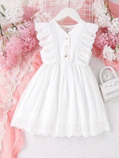 Suvised uued õõnsad tüdrukute kleidid žakaarpitsist ühevärvilised volangidega printsessi riided tüdrukutele vabaaja väikesed keskmised kleidid