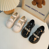 Neklizajuće kožne cipele s bisernim kamenčićima u crnoj/bež boji, ljetne PU kožne cipele za djevojčice Sandalias De Mujer