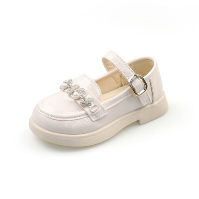 Neklizajuće kožne cipele s bisernim kamenčićima u crnoj/bež boji, ljetne PU kožne cipele za djevojčice Sandalias De Mujer