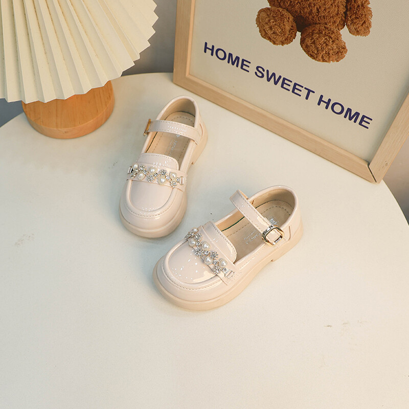 Neklizajuće kožne cipele s bisernim kamenčićima u crnoj/bež boji, ljetne PU kožne cipele za djevojčice Sandalias De Mujer