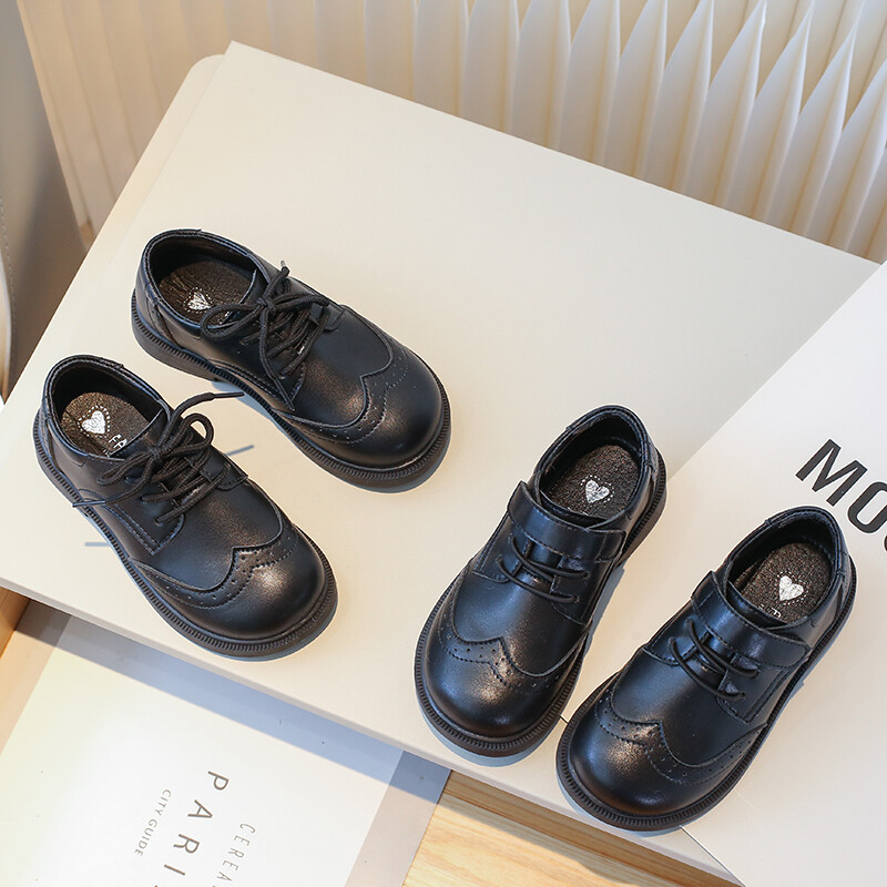 Skolas bērnu ādas apavi Britu stila melni rudens zēni meitenēm plakani apavi, viegli elpojoši, neslīdoši, piemēroti bērnu apavi 26-36