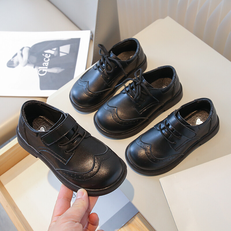 Skolas bērnu ādas apavi Britu stila melni rudens zēni meitenēm plakani apavi, viegli elpojoši, neslīdoši, piemēroti bērnu apavi 26-36