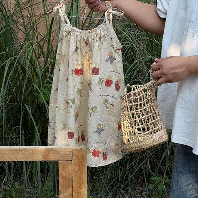 2024 suvi Beebitüdruku multikas trükitud slingi kleit Lasteriided Tüdrukute vaba vabaaja varrukateta printsessikleit 1-7A