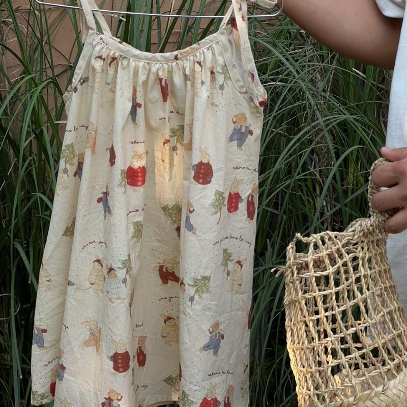 2024 suvi Beebitüdruku multikas trükitud slingi kleit Lasteriided Tüdrukute vaba vabaaja varrukateta printsessikleit 1-7A