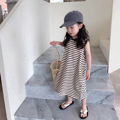 2024 rochii pentru fete cu dungi de vară rochii casual pentru fete cu fuste fără mâneci îmbrăcăminte pentru copii în stil coreean
