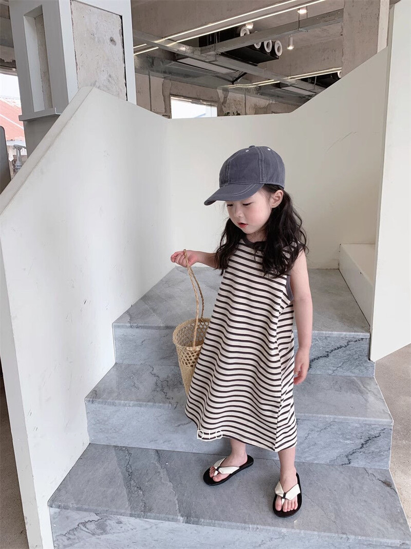 2024 rochii pentru fete cu dungi de vară rochii casual pentru fete cu fuste fără mâneci îmbrăcăminte pentru copii în stil coreean