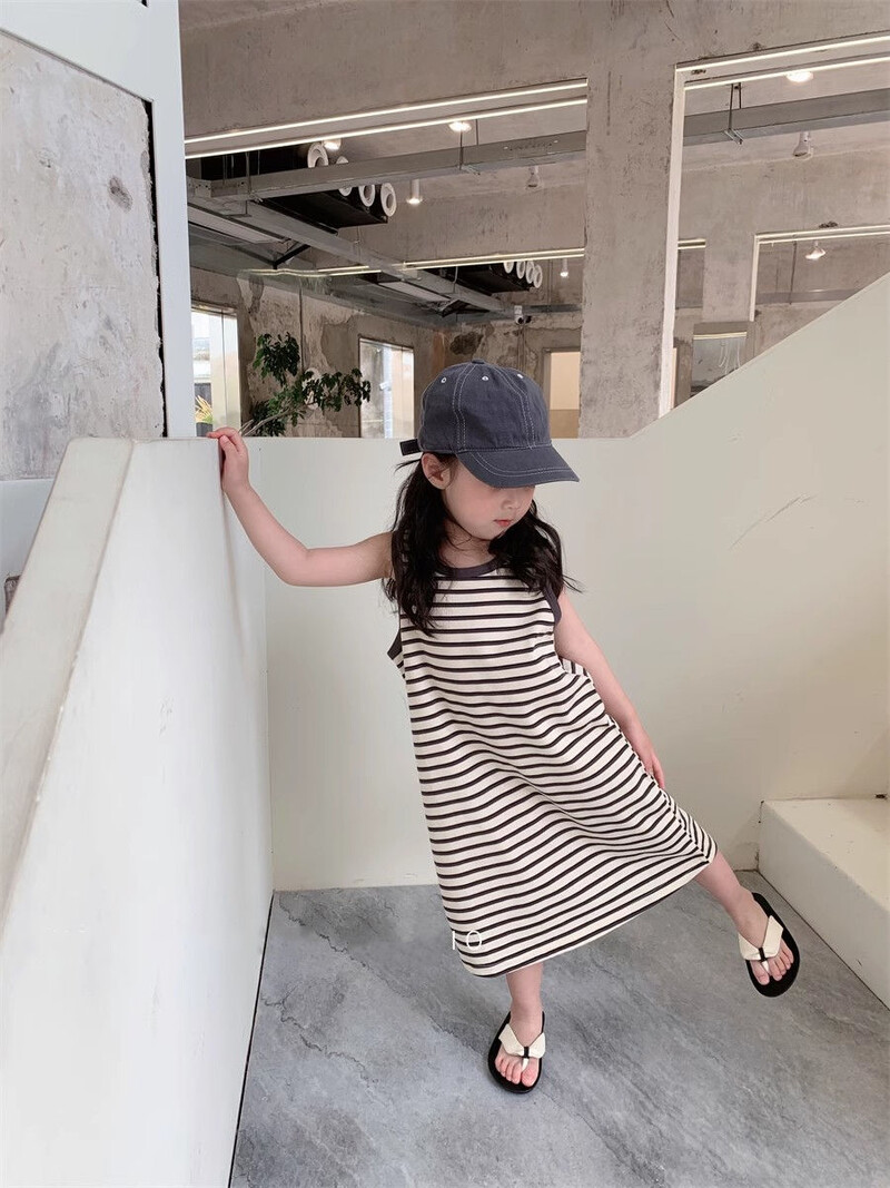 2024 rochii pentru fete cu dungi de vară rochii casual pentru fete cu fuste fără mâneci îmbrăcăminte pentru copii în stil coreean