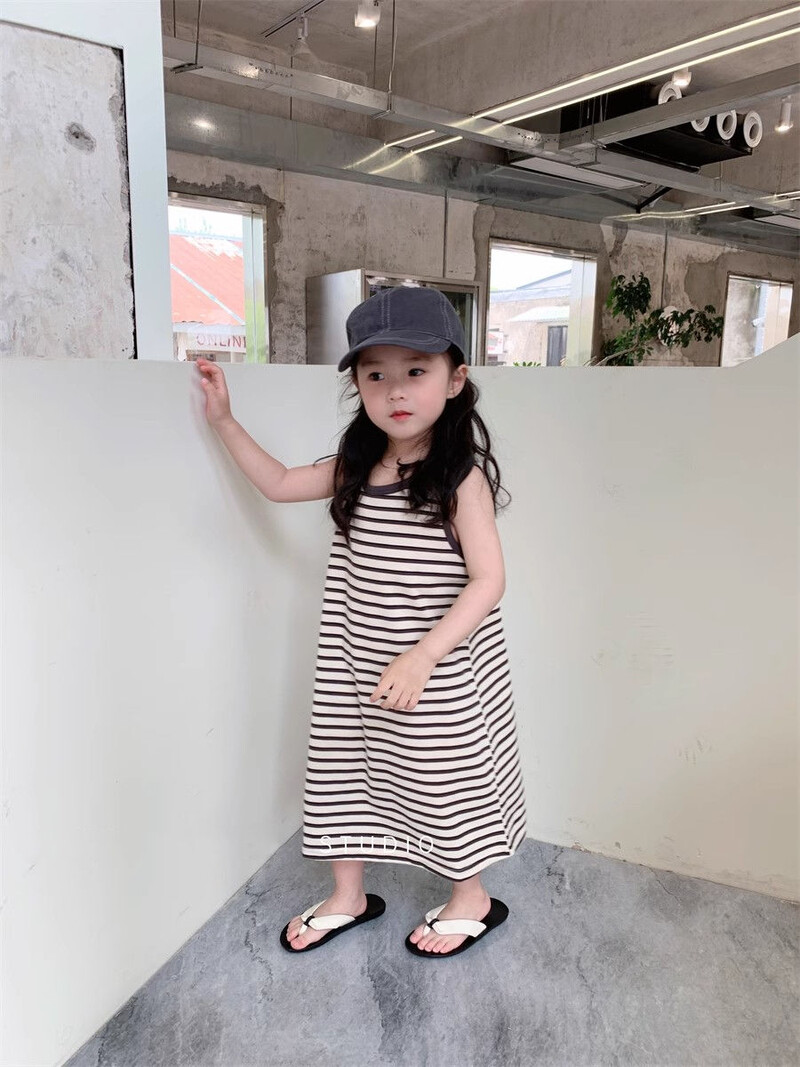 2024 rochii pentru fete cu dungi de vară rochii casual pentru fete cu fuste fără mâneci îmbrăcăminte pentru copii în stil coreean