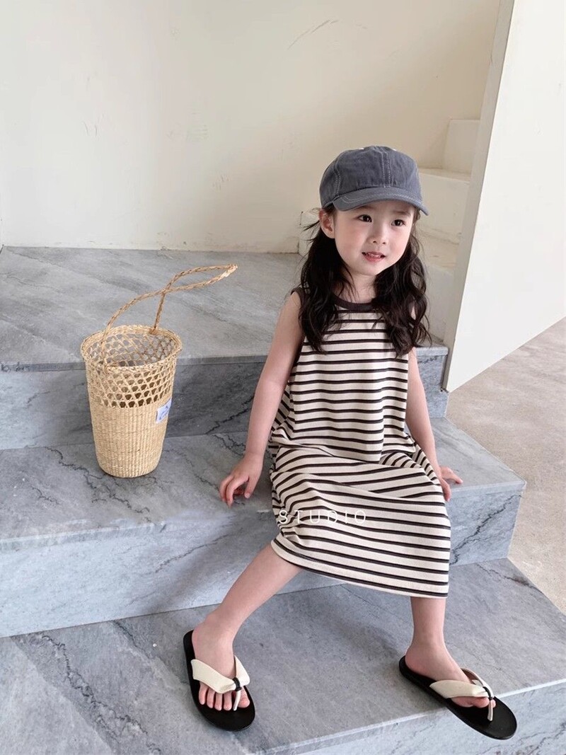 2024 rochii pentru fete cu dungi de vară rochii casual pentru fete cu fuste fără mâneci îmbrăcăminte pentru copii în stil coreean