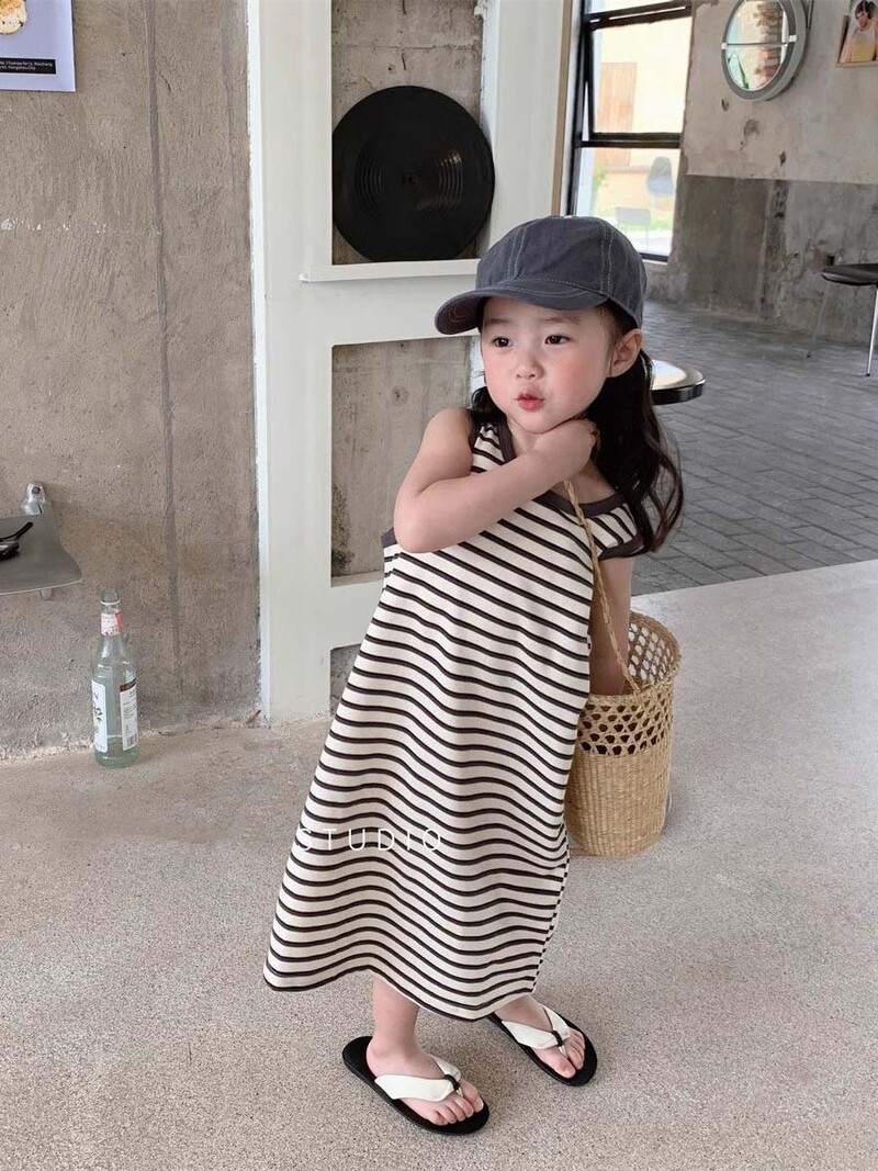2024 rochii pentru fete cu dungi de vară rochii casual pentru fete cu fuste fără mâneci îmbrăcăminte pentru copii în stil coreean
