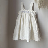 Лятно облекло Нова бебешка рокля за момичета за деца Темперамент Проста бродерия на цветя с дървена рокля за кукла с презрамка на ухото