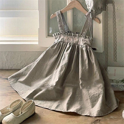 Лятно облекло Нова бебешка рокля за момичета за деца Темперамент Проста бродерия на цветя с дървена рокля за кукла с презрамка на ухото