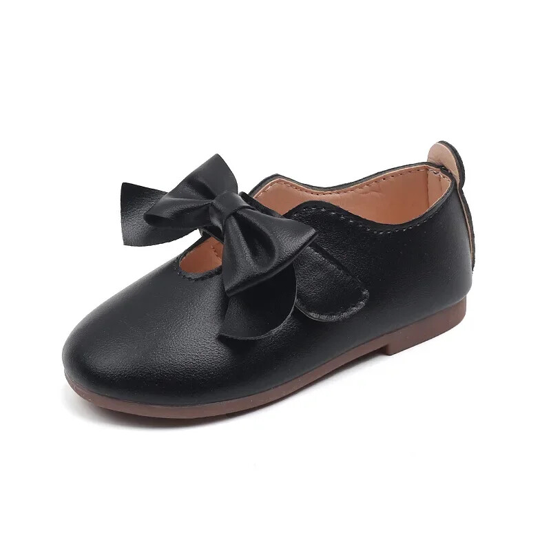 Детски кожени обувки с панделка и кръгли пръсти Едноцветни меки детски ежедневни обувки Сладка принцеса Мокасини с равни обувки