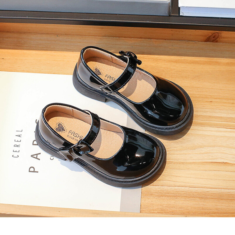 Cipele od PU kože za djevojčice u britanskom stilu Dječja moda, ležerne ravne cipele, crne mokasine