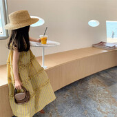 Rochie pentru fete, ediție coreeană de vară 2024, rochie pentru fete, galbenă, în carouri, ocazională, rochie de prințesă, în stil doamnelor, îmbrăcăminte pentru copii