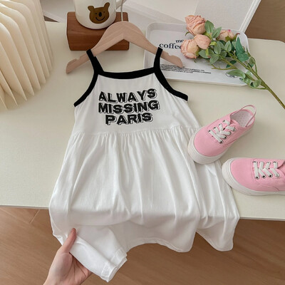 Tüdrukute vabaajakleidid Kirjatrükk Suspenid Lastekleidid 1–7-aastastele tüdrukutele Väikelaste riided Tüdrukute suvekleit