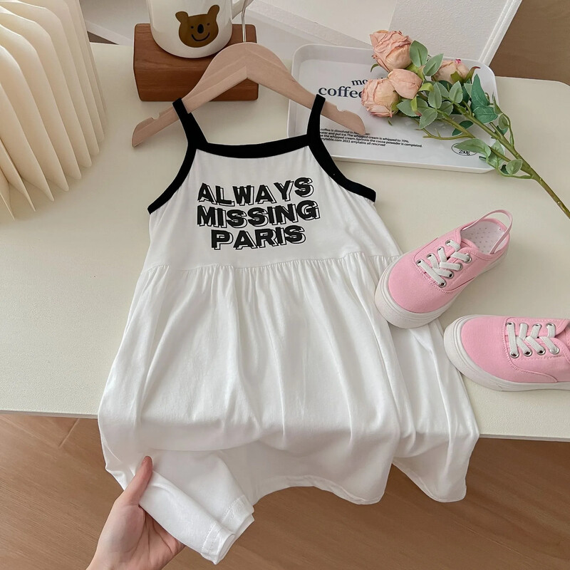 Tüdrukute vabaajakleidid Kirjatrükk Suspenid Lastekleidid 1–7-aastastele tüdrukutele Väikelaste riided Tüdrukute suvekleit