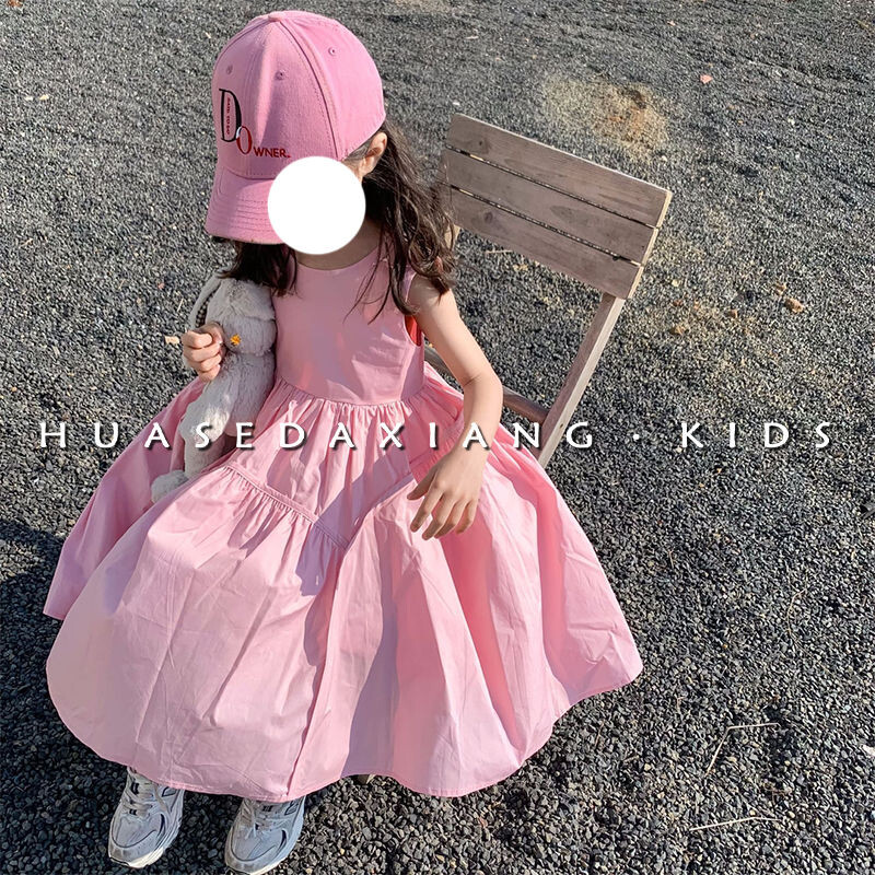 Beebitüdrukute kleit Korea lasteriided suvetüdrukute väike värske ühevärviline varrukateta kleit