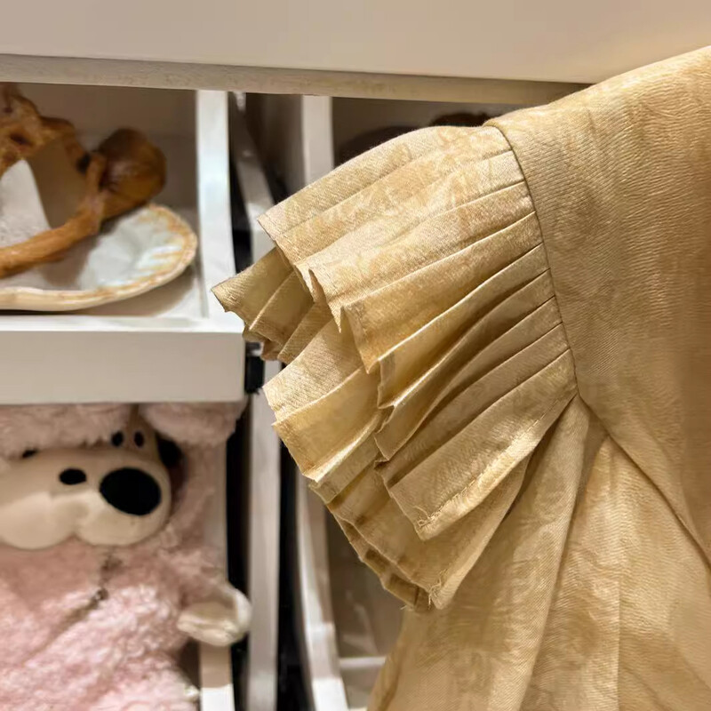 Φορέματα για κορίτσια, καλοκαιρινά καινούργια παιδικά ρούχα Πριγκίπισσα με ιπτάμενο μανίκι 2024 Μόδα Στρογγυλό γιακά με συμπαγή πλισέ εκτύπωση