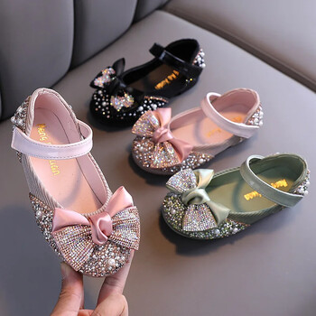 Νέα παιδικά δερμάτινα παπούτσια Rhinestone Bow Princess Girls Party Dance Shoes Baby Student Flats Παιδικά παπούτσια Performance