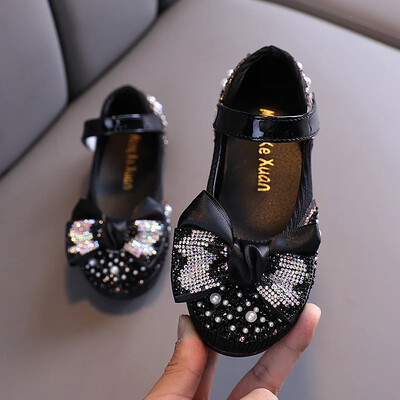 Uued laste nahast kingad Rhinestone vibu printsessi tüdrukute tantsujalatsid Baby Student Flats Laste esinemiskingad