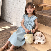 Lasteriided Lasteprintsess Magus pitsist õhuke varrukateta kleit 2024. aasta suvine uus korea stiilis tüdrukute ühevärviline avar kleit