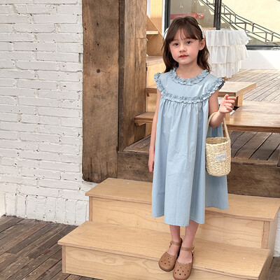 Lasteriided Lasteprintsess Magus pitsist õhuke varrukateta kleit 2024. aasta suvine uus korea stiilis tüdrukute ühevärviline avar kleit