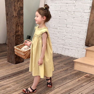 Lasteriided Lasteprintsess Magus pitsist õhuke varrukateta kleit 2024. aasta suvine uus korea stiilis tüdrukute ühevärviline avar kleit