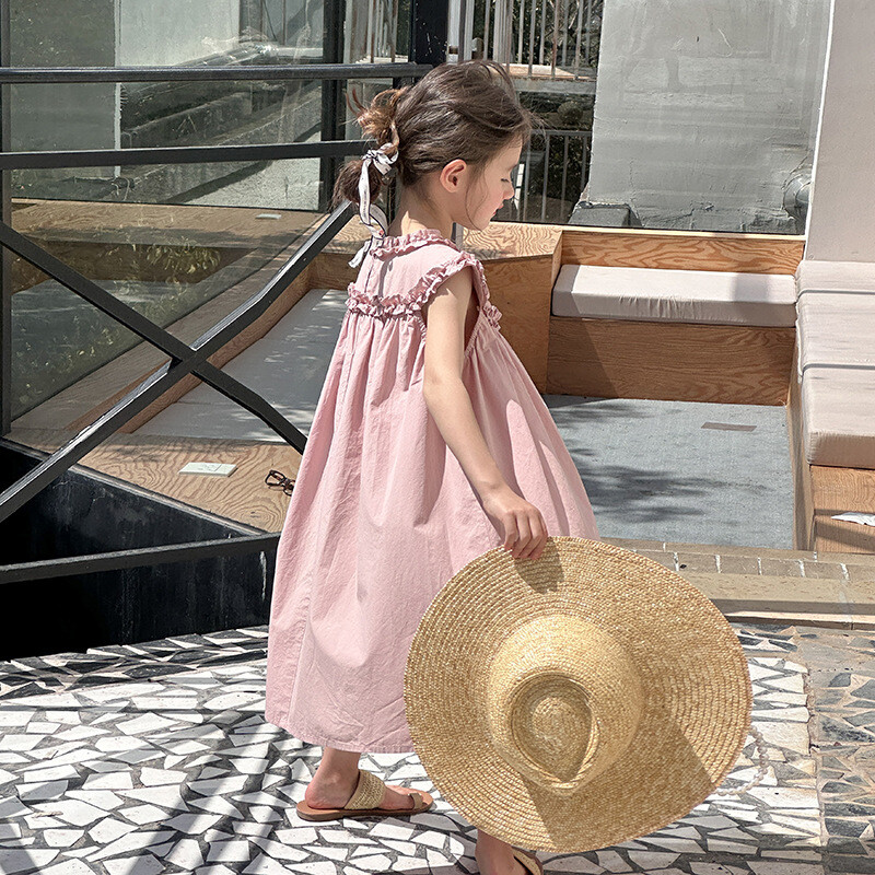 Lasteriided Lasteprintsess Magus pitsist õhuke varrukateta kleit 2024. aasta suvine uus korea stiilis tüdrukute ühevärviline avar kleit