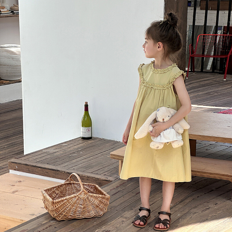 Lasteriided Lasteprintsess Magus pitsist õhuke varrukateta kleit 2024. aasta suvine uus korea stiilis tüdrukute ühevärviline avar kleit