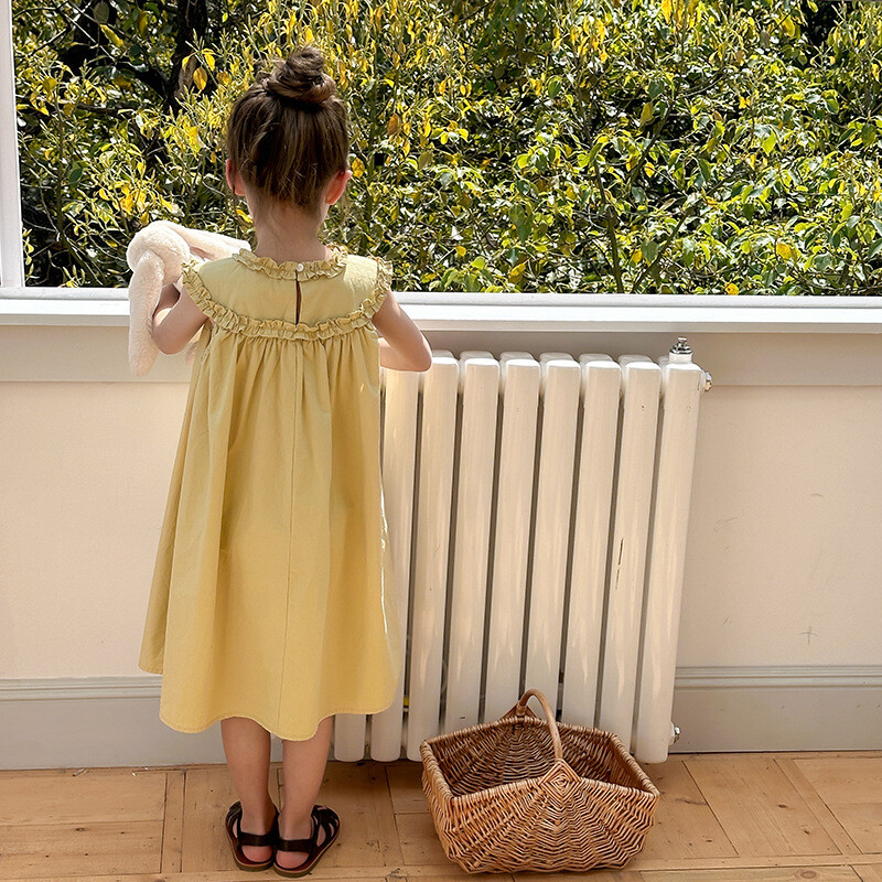 Lasteriided Lasteprintsess Magus pitsist õhuke varrukateta kleit 2024. aasta suvine uus korea stiilis tüdrukute ühevärviline avar kleit