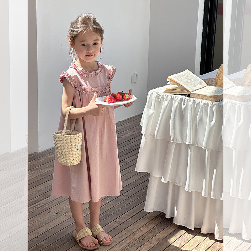 Lasteriided Lasteprintsess Magus pitsist õhuke varrukateta kleit 2024. aasta suvine uus korea stiilis tüdrukute ühevärviline avar kleit