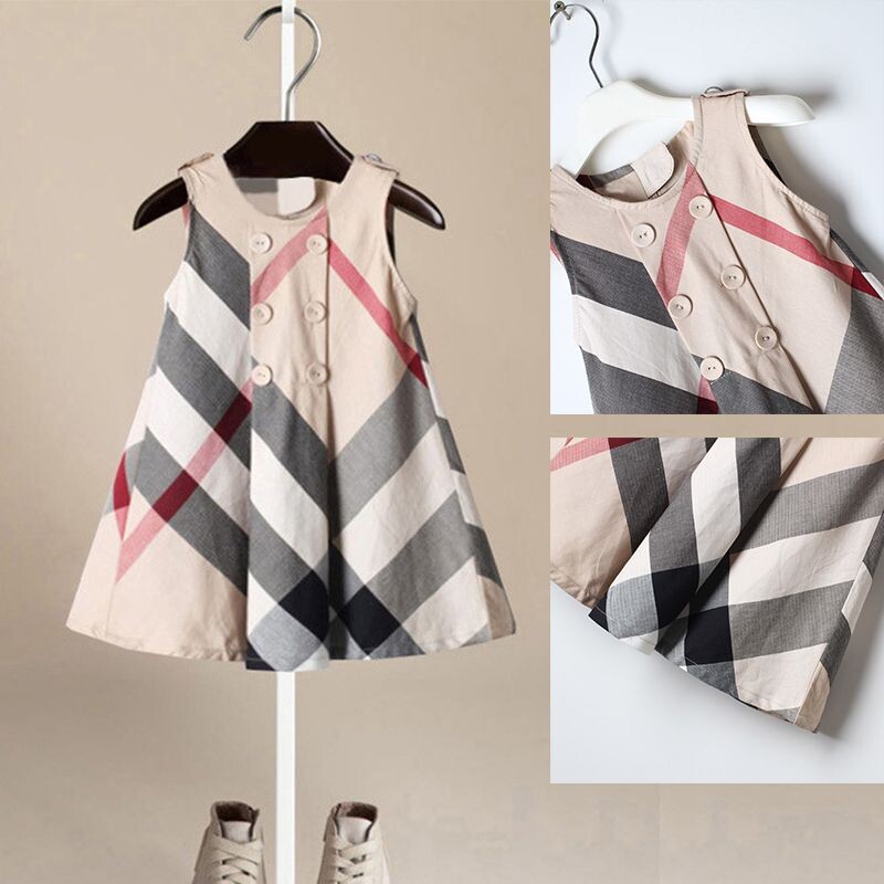 3-7 godina stara beba 2023. proljeće i ljeto Nova dječja odjeća Karirana pamučna haljina za djevojčice Prsluk Suknja za djevojčice Dječje haljine za princeze