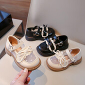 Tüdrukute võrgust printsessikingad Väikeste tüdrukute vibu, väike nahast laste mustad naiste aarete kingad Pehme tallaga üksikud kingad