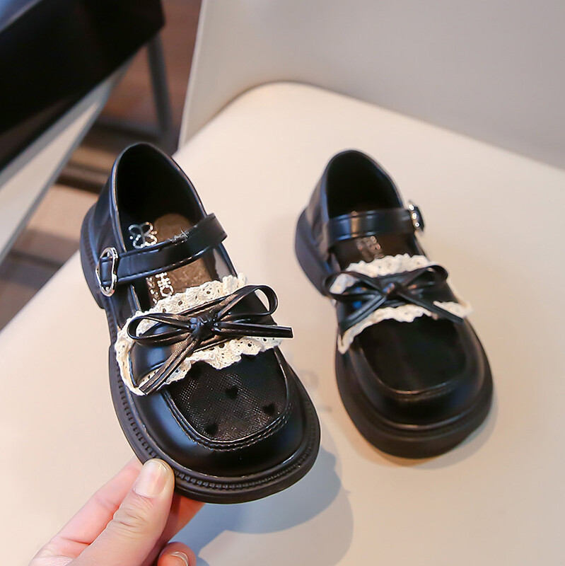 Tüdrukute võrgust printsessikingad Väikeste tüdrukute vibu, väike nahast laste mustad naiste aarete kingad Pehme tallaga üksikud kingad