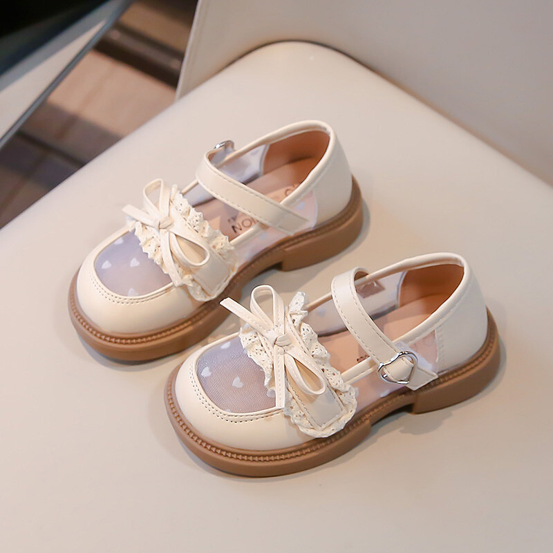 Tüdrukute võrgust printsessikingad Väikeste tüdrukute vibu, väike nahast laste mustad naiste aarete kingad Pehme tallaga üksikud kingad