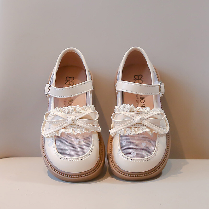 Tüdrukute võrgust printsessikingad Väikeste tüdrukute vibu, väike nahast laste mustad naiste aarete kingad Pehme tallaga üksikud kingad