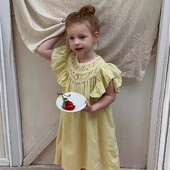 Haljina za djevojčice 2024. u korejskom stilu, nova, jednobojna, labava, udobna modna ljetna dječja haljina princeze s lotos rukavima