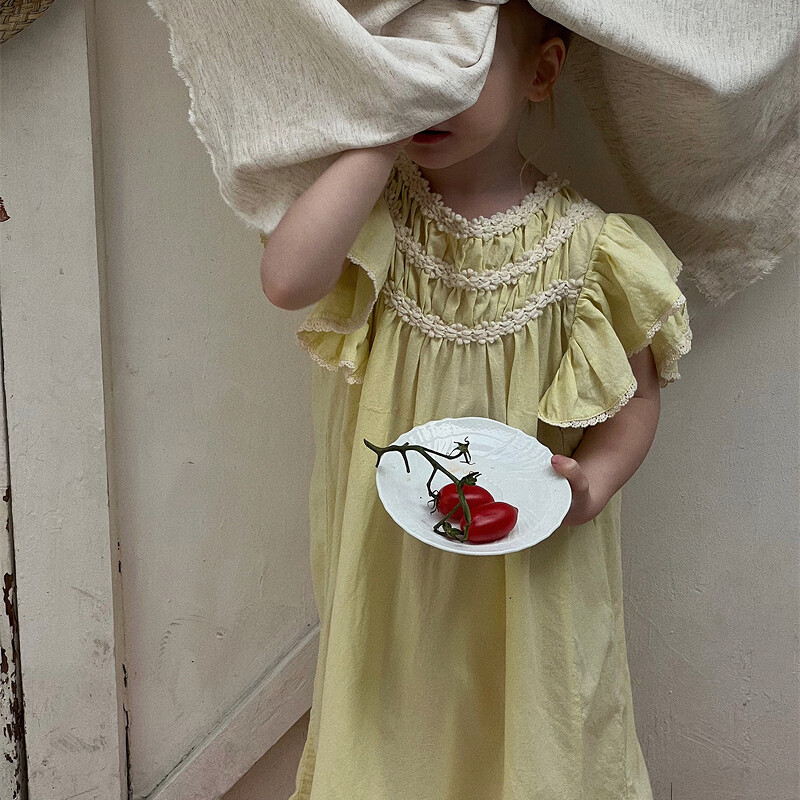 Haljina za djevojčice 2024. u korejskom stilu, nova, jednobojna, labava, udobna modna ljetna dječja haljina princeze s lotos rukavima