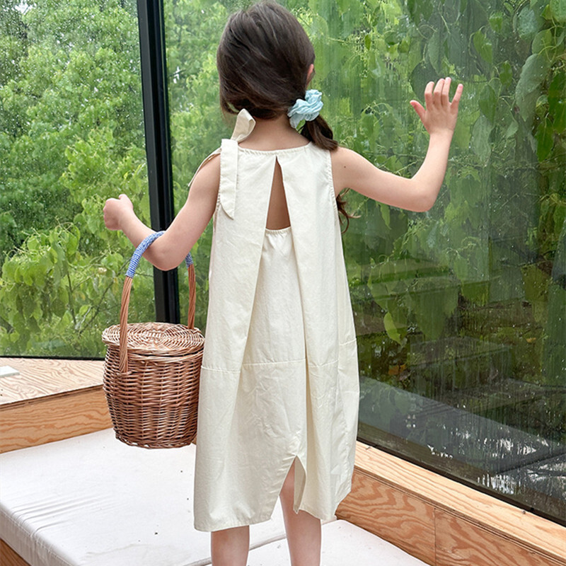 Suvine Väikese printsessi ühevärvilised kleidid Lastele Elegantne lühike plisseeritud varrukateta kleit Tüdrukutele seljata kikkkleit