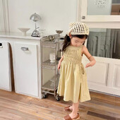 Jednobojna haljina bez rukava za korejske djevojke 2024. Nova ljetna dječja dječja haljina od pamučne suknje 2024.