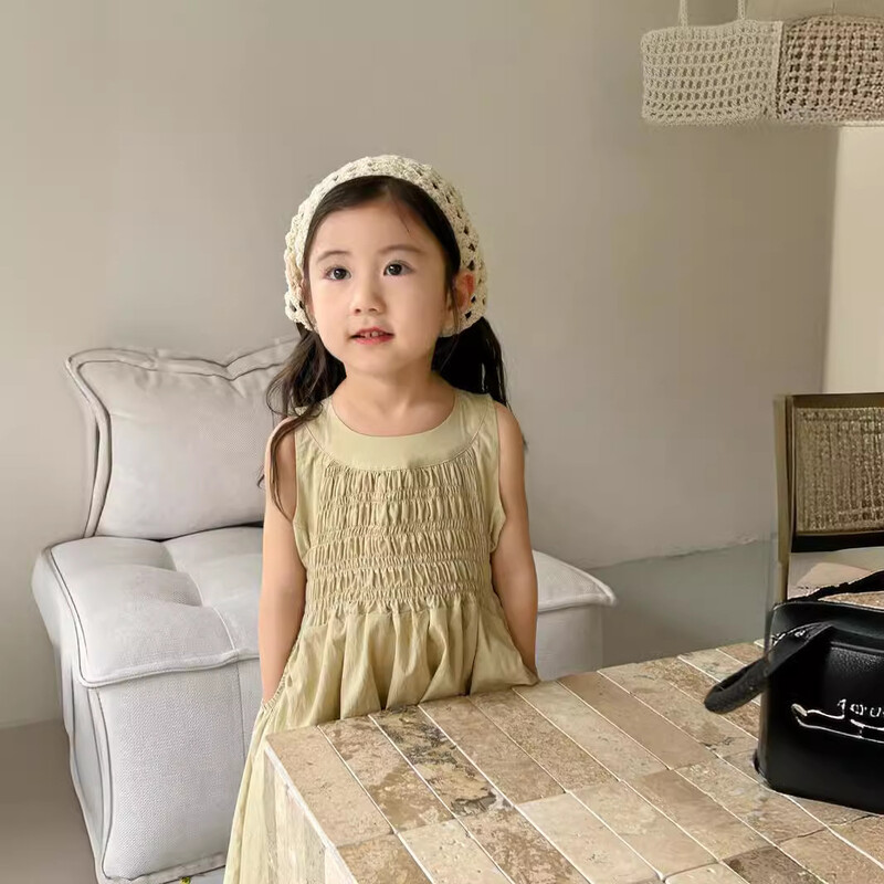 Jednobojna haljina bez rukava za korejske djevojke 2024. Nova ljetna dječja dječja haljina od pamučne suknje 2024.