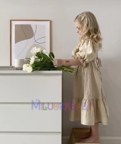 Uus retroprintsesskleit tüdrukute linane mullivarrukatega seelikud lastele sünnipäevapeol Lolita Vintage elegantsed lillad kleidid