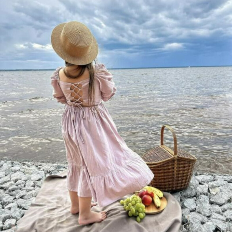 Uus retroprintsesskleit tüdrukute linane mullivarrukatega seelikud lastele sünnipäevapeol Lolita Vintage elegantsed lillad kleidid